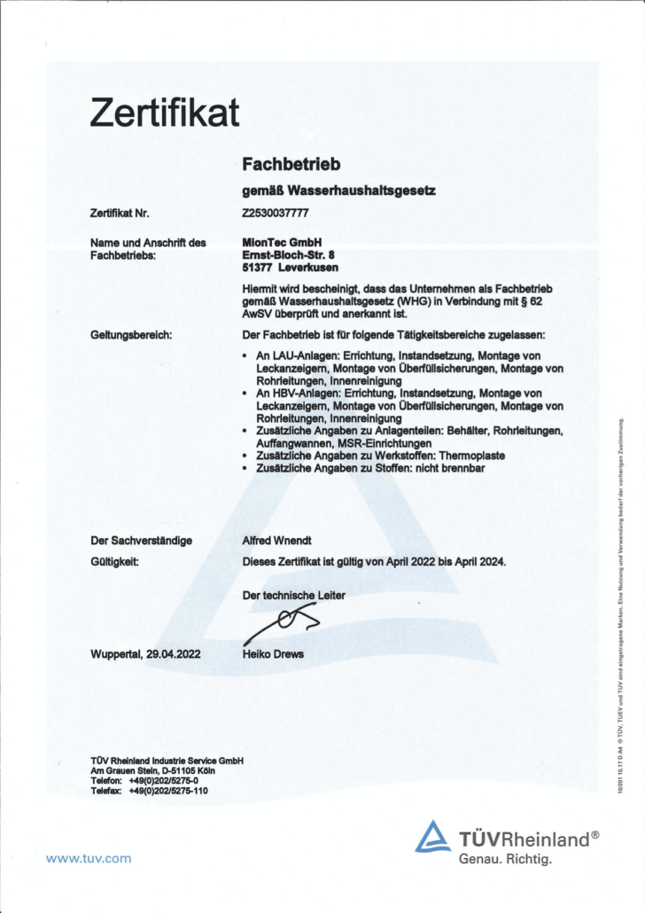 MionTec TÜV Zertifikat